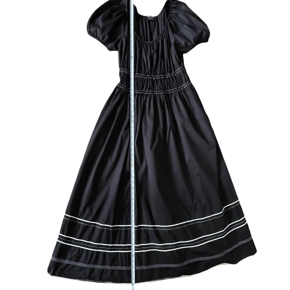 Kate Spade Ric Rac Riviera Black Puff Sleeve Smocked Midi Dress Large - Picture 13 of 15